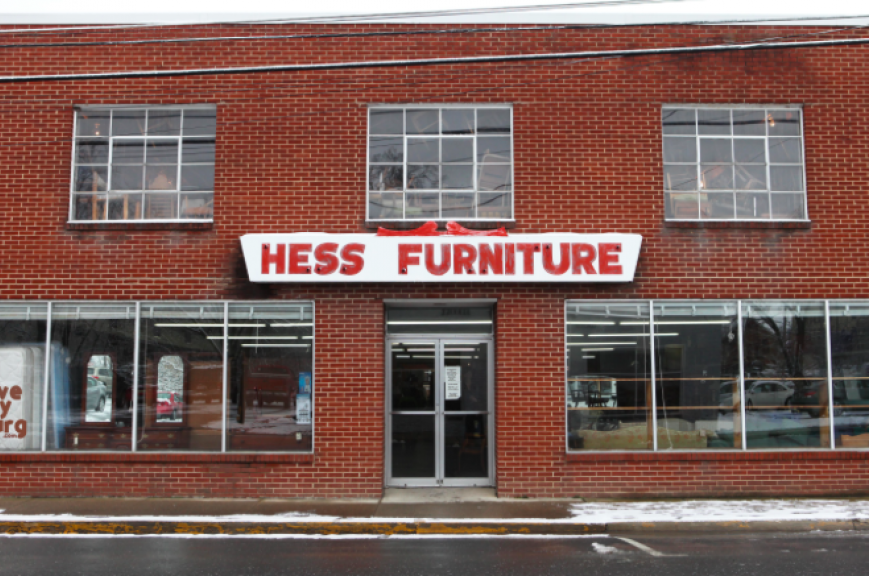 An exterior image of the Hess furniture store.